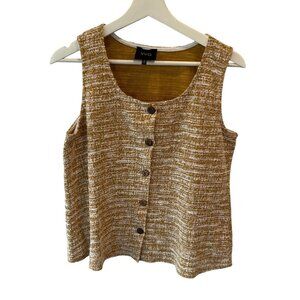 Anthropologie W5 Mustard Button Front Textured Tank Top Sz S Casual Relaxed Fit
